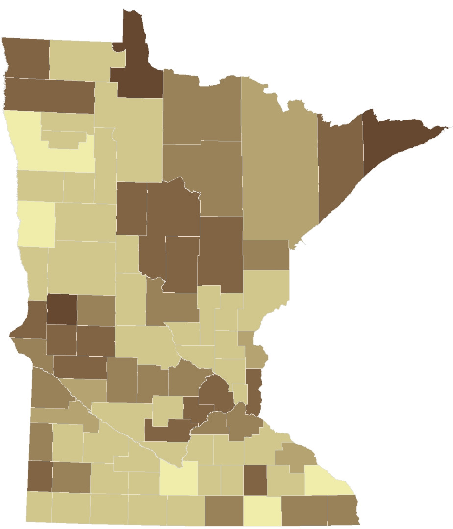 Voter turnout by county. Counties with darker shades had a higher turnout of estimated eligible voters.