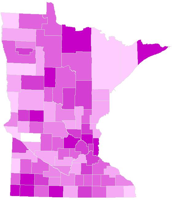 Early voting by county. Counties with darker shades had a larger percent of absentee votes cast via in-person absentee voting.