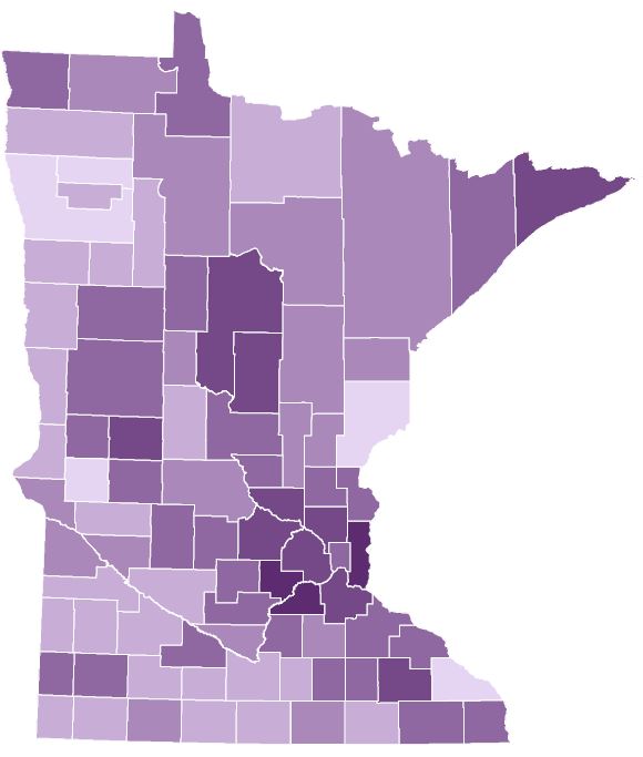 Pre-registration by county. Counties with darker shades had a higher percentage of voters pre-registered